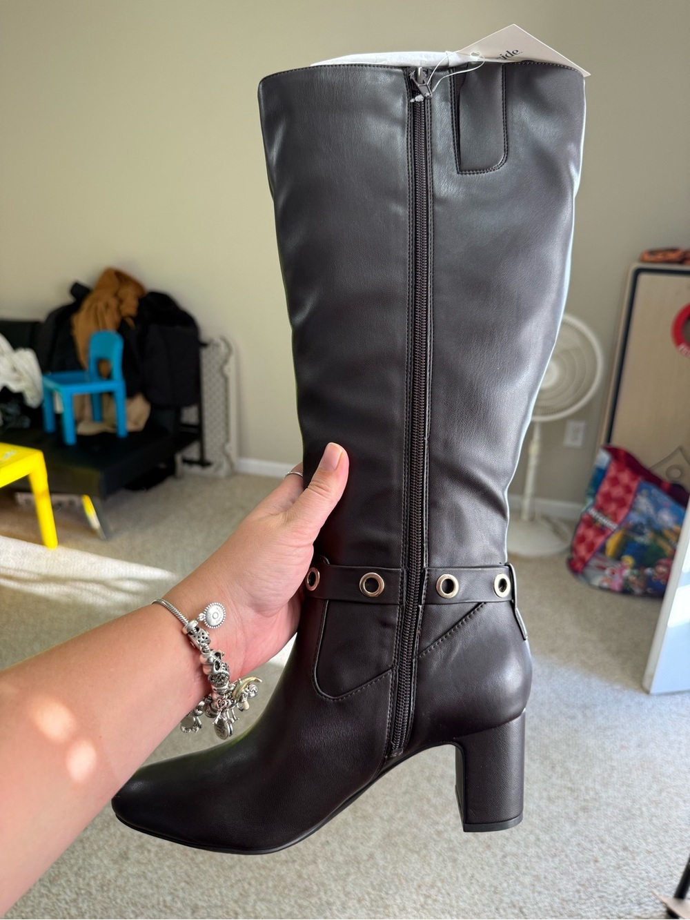 Life Stride Women's Black Mid-Calf Block Heel Grommet Boots
